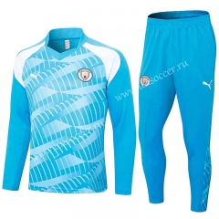 2023-24 Manchester City Blue Thailand Soccer Tracksuit Uniform-411
