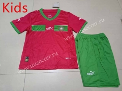 2023-24  Morocco Home Red Soccer kids  Uniform-507