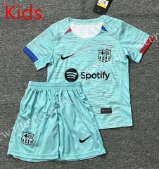 2023-24 Barcelona  2nd Away Blue kids Soccer Uniform--AY
