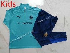 2023-2024 Olympique Marseille Lake Blue Kids/Youth Thailand Soccer Tracksuit-815