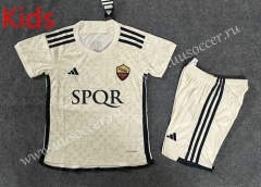 (With Chest Ad) 2023-2024 Roma Away Beige Kid/Youth Soccer Uniform-6748