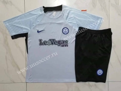 2023-2024 Inter Milan Light Grey Short-sleeved Thailand Soccer Tracksuit-815