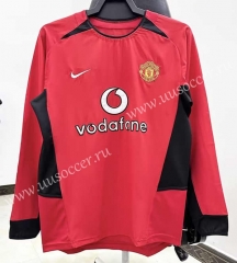 Retro Version 02-04 Manchester United Home Red LS Thailand Soccer Jersey AAA-811