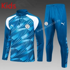 2023-2024 Manchester City Indigo Blue Kids/Youth Soccer Tracksuit-815