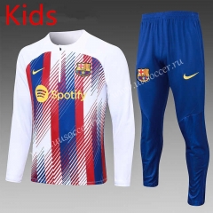 2023-2024 Barcelona White Kid-Youth Soccer Tracksuit-815
