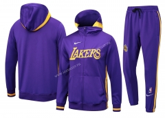 23-24 Los Angeles Lakers Purple Soccer Jacket Uniform With Hat-815