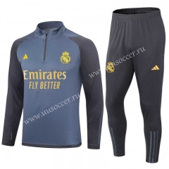 2023-2024 Real Madrid Gray Thailand Soccer Tracksuit-411