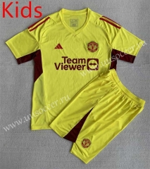 2023-2024 Manchester United Goalkeeper Yellow Kids/Youth Soccer Uniform-AY