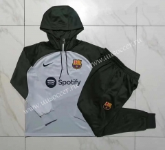 2023-2024 Barcelona Light Grey Thailand Soccer Tracksuit With Hat-815