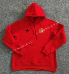 Manchester United Red Thailand Soccer Tracksuit Fleece-lined With Hat-CS