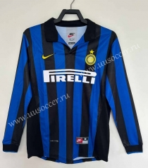 Retro Version 1998-1999 Inter Milan Home Blue&Black LS Thailand Soccer Jersey AAA-811
