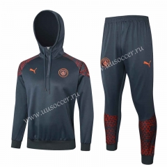 2023-2024 Manchester City Grey Thailand Soccer Tracksuit With Hat-815