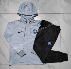2023-2024 Inter Milan Light Grey Thailand Soccer Jacket Uniform With Hat-815