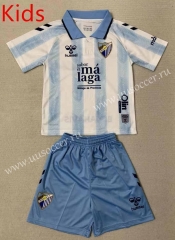 23-24 SS Málaga CF Home White &Blue  kids Soccer Uniform-AY