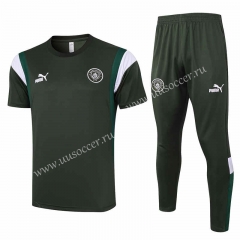 2023-2024 Manchester City Dark Green Short-sleeved Thailand Soccer Tracksuit Uniform-815