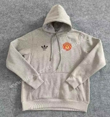 Manchester United Grey Thailand Soccer Tracksuit Fleece-lined With Hat-CS