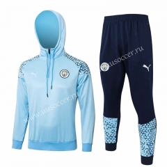 23-24 Manchester City Light Blue Thailand Soccer Tracksuit With Hat-815