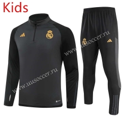 2023-2024 Real Madrid Grey&Black Kids/Youth Soccer Tracksuit-GDP
