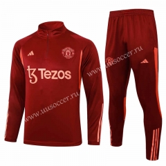 2023-2024 Manchester United Date Red Thailand Soccer Tracksuit-815