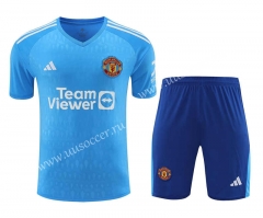 2023-2024 Manchester United Goalkeeper Blue Thailand Soccer Uniform-418