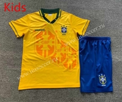 Retro Version 1994 Brazil Home Yellow Kid/Youth Soccer Uniform-7809
