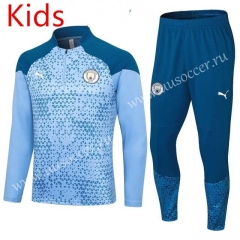 2023-2024 Manchester City Blue Kids/Youth Soccer Tracksuit-411