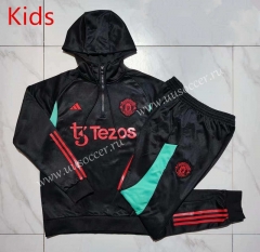 2023-2024 Manchester United Black Kids/Youth Soccer Tracksuit With Hat -815