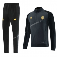 2023-24 Real Madrid Dark Grey Soccer Jacket Uniform-LH
