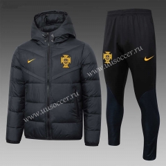 2023-24 Portugal Black Thailand Soccer Coat Uniform With Hat-815