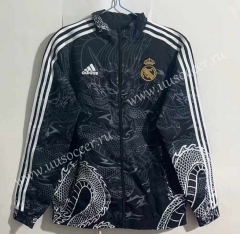 (S-3XL) 2024-2025 Real Madrid Dragon Design Black Reversible Thailand Trench Coats -0255