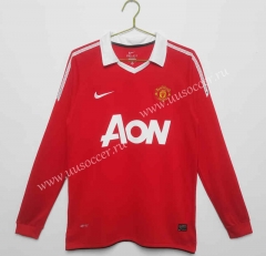 Retro Version 10-11 Manchester United Home Red LS Thailand Soccer Jersey AAA-c1046