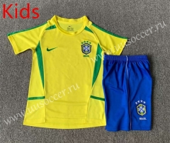 Retro Version 2002 Brazil Home Yellow Kid/Youth Soccer Uniform-7809