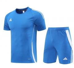 Adida s Bright Blue Soccer Short-Sleeves Tracksuit-LH