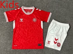 2024-2025 Denmark Home Red Kids/Youth Soccer Uniform-7809