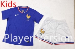 Player version  2024-25 France Home Blue Kid/Youth Soccer Uniform-9926