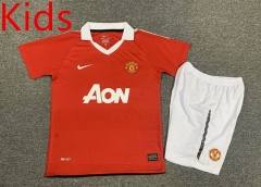 Retro Version 10-11 Manchester United Home Red Kids/Youth Soccer Uniform-7809