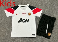 Retro Version 10-11 Manchester United Away White Kids/Youth Soccer Uniform-7809