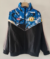 26-27 Stone Rose Collaboration Manchester United Color Blue Thailand Soccer Trench Coat-0255